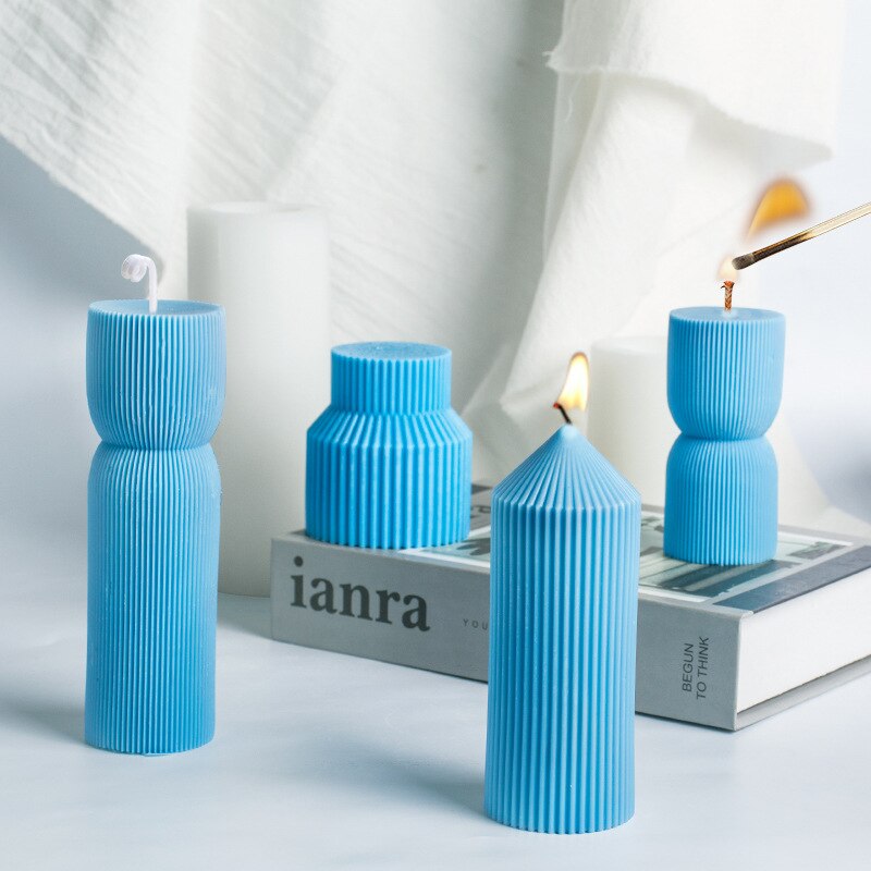 Geometrically striped Cylindrical Thick Rack Spire Candle Mold DIY Geometric Shaped Spire silicone Mold home decor clay molds