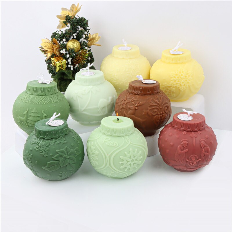 3D Elk snowflake Pattern Ball Candle Silicone Mold Christmas Ball Aroma Epoxy Resin Mold Soap Candle Making Christmas Home Decor
