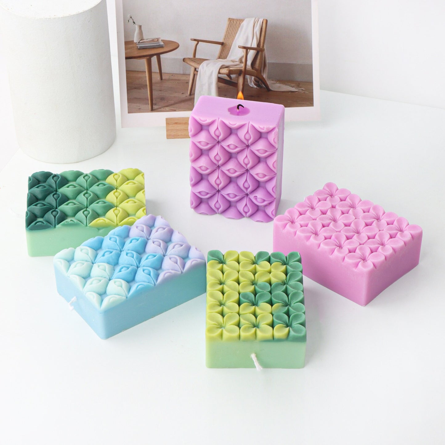 Eyes Square Silicone Candle Mold DIY Flower Pattern Plane Candle Making Kits Soap Resin Mold Gifts Craft Home Decor