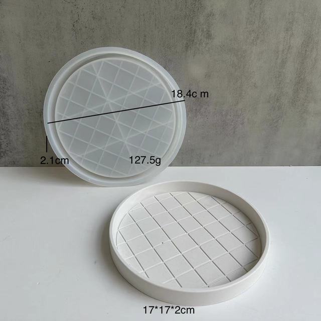 Checkerboard Round Storage Tray Silicone Mold Concrete Cement Geometric Pallet Mould DIY Round Coaster Resin Casting Molds
