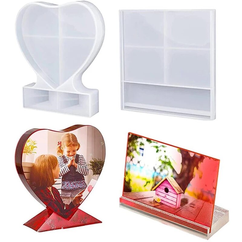 DIY Love Crystal Epoxy Resin Mold Rectangle Photo Frame with Base Silicone Mold Rectangle Photo Frame Crafts Jewelry Making