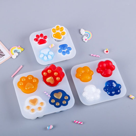 4Holes Cat Paw Candle Silicone Mold DIY Jewelry Making Cute Aromatherapy Candle Soap Mould keychain Resin Molds Home Decoration