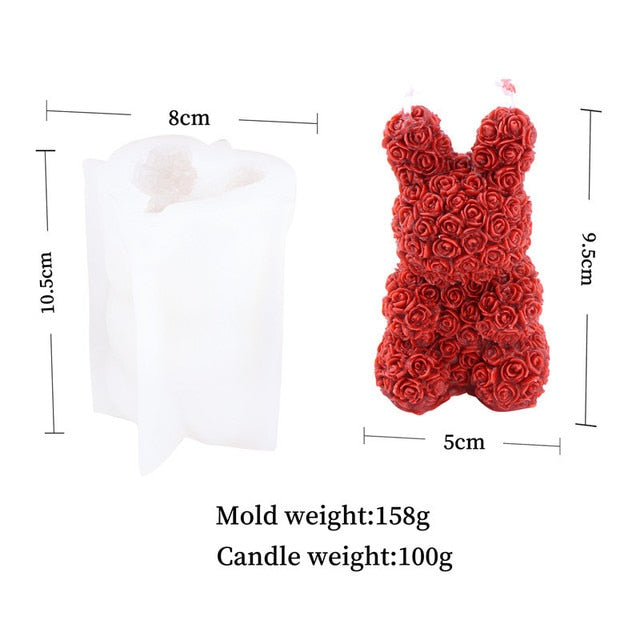 DIY Bear Candle Mold Flowers Foam Love Bear of Roses Candle Mould Chocolate Candy Cake Decor Mold for Wedding Valentine's Day