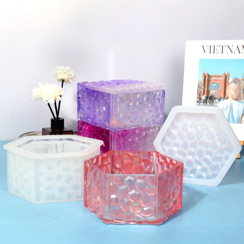 Storage Box Silicone Resin Mold DIY Crystal UV Epoxy Resin with Lid Candle Holder Box Mould Epoxy Casting Resin Mold Home Decor