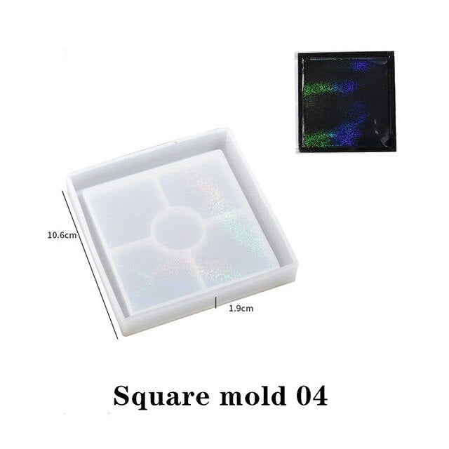 Holographic Light Coaster Silicone Mold DIY Hexagonal Round Coaster Crystal UV Epoxy Resin Mold Cup Tray Making Home Decor Gift