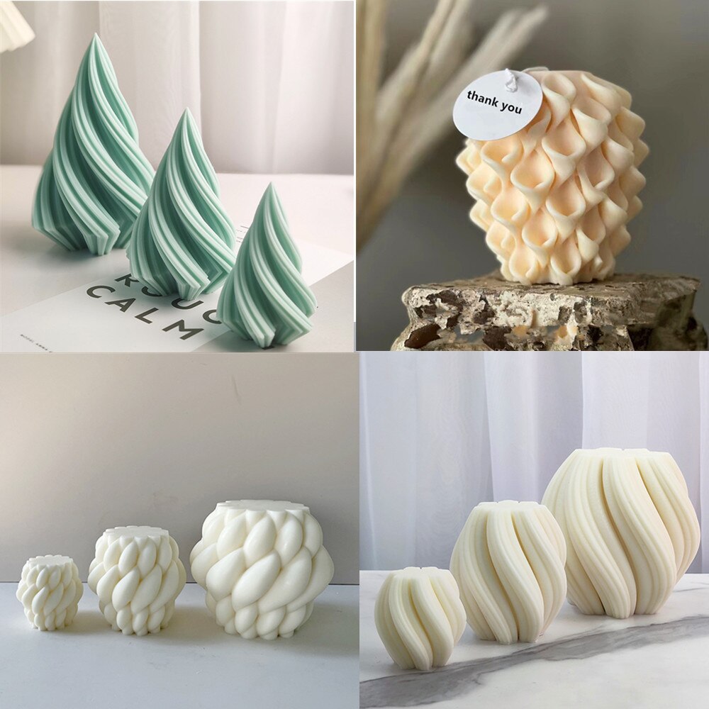 3D Several Wave Rotating Ball Silicone Candle Mold Geometric Irregular Art Ball Column Gypsum Epoxy Resin Ornament Silicon Molds