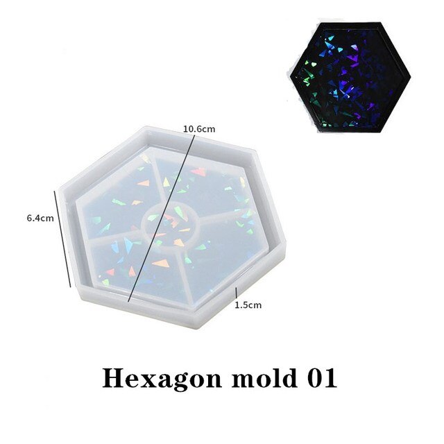 Holographic Light Coaster Silicone Mold DIY Hexagonal Round Coaster Crystal UV Epoxy Resin Mold Cup Tray Making Home Decor Gift