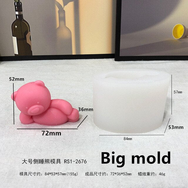 Cute Bear Mold Lazy Bear Shape 3D Silicone Mold Candle Mold for Candle Making DIY Soap Molds cake mold Side lying bear Cake Mold
