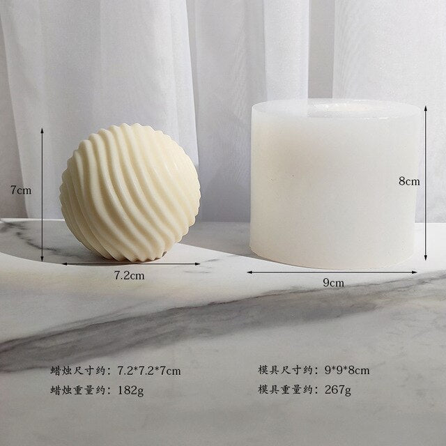 Geometric split ball candle silicone mold spiral rotating ball cake chocolate silicone mold water ripple ball silicone mold