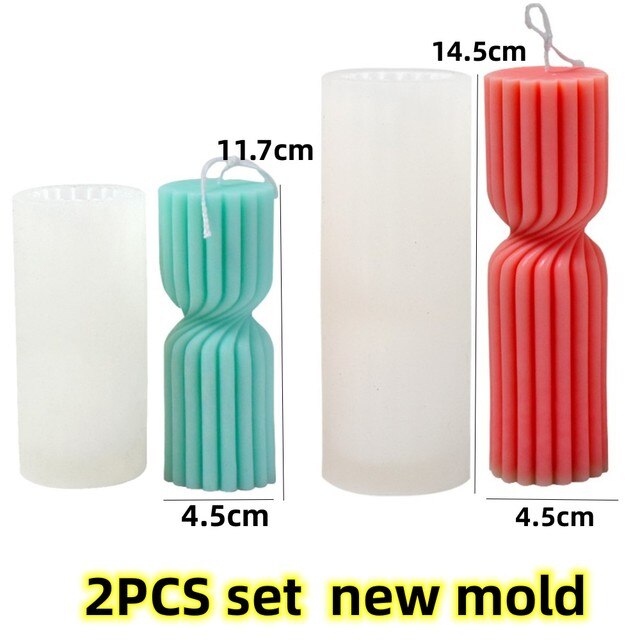 DIY New Cylindrical Tall Twirl Pillar Candle Mold Ribbed Aesthetic Twist Swirl Silicone Mould Geometric Striped Soy Wax Mold