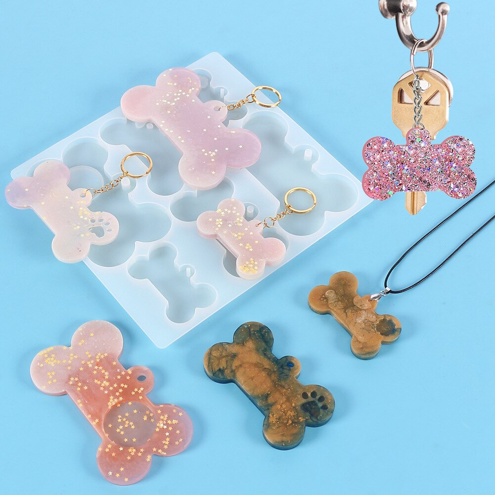 Dog Cat Keychain Mold Dog Tag Bone Shaped Epoxy Resin Mould for DIY Pets Key Chain Necklace Pendants Epoxy Resin Molds Crafts