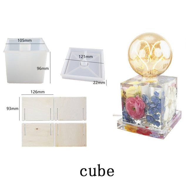 DIY Crystal Epoxy Resin lamp holder Mold Geometry Hexagon Cube Cylinder Bedside Lamp Silicone Mold