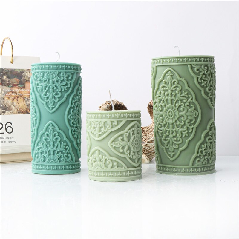 Lace Column Silicone Candle Mold for DIY Aromatherapy Candle Plaster Ornaments Soap Epoxy Resin Mould Handicrafts Making Tool