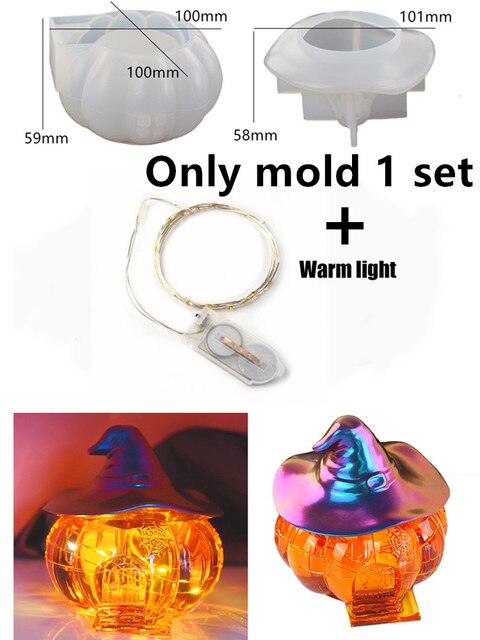 2pcs/Set DIY Halloween Witch Pumpkin Storage Box Resin Mold Cabin Elf House Storage Box Bottle Candy Box Mirror Silicone Mold