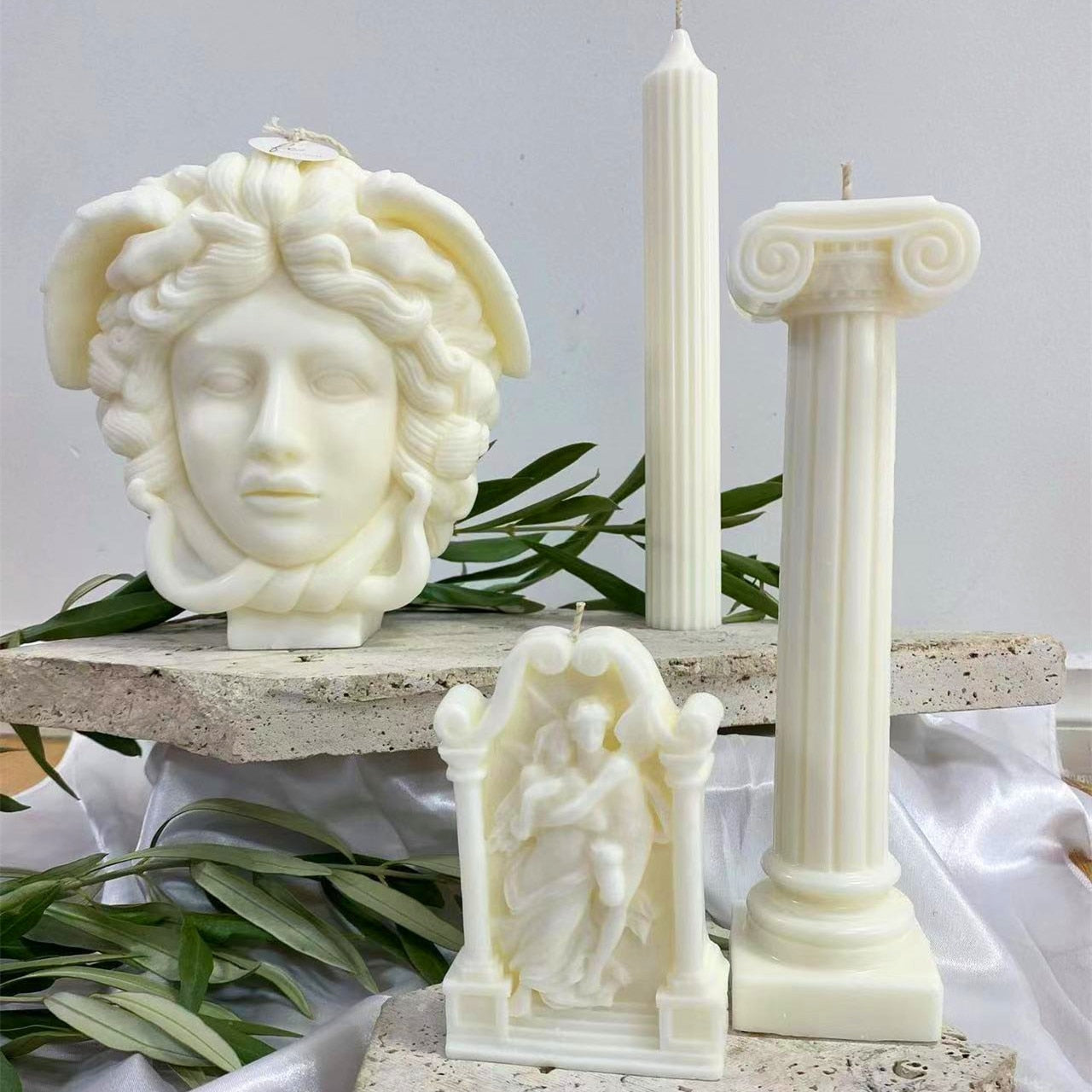 Large Medusa Bust Candle silicone Mold Geometry Acrylic Candle Mold European Style Roman Column Candle Mould Plastic Mold