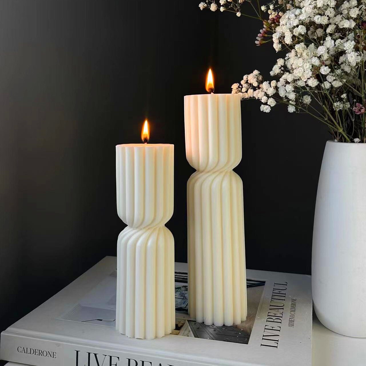 DIY New Cylindrical Tall Twirl Pillar Candle Mold Ribbed Aesthetic Twist Swirl Silicone Mould Geometric Striped Soy Wax Mold