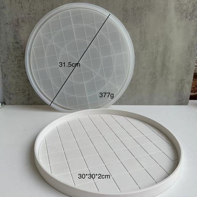 Checkerboard Round Storage Tray Silicone Mold Concrete Cement Geometric Pallet Mould DIY Round Coaster Resin Casting Molds