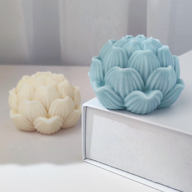Lotus Bloom Flower Candles Mold Carved Lotus Flower Silicone Candle Mould Home Decorative Cake chocolate soap silicone mold