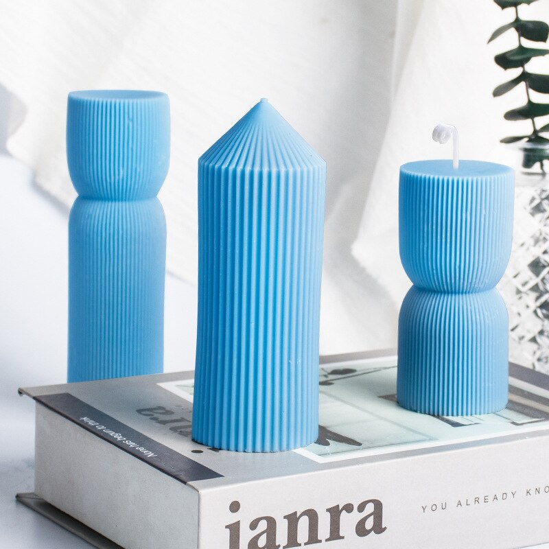 Geometrically striped Cylindrical Thick Rack Spire Candle Mold DIY Geometric Shaped Spire silicone Mold home decor clay molds