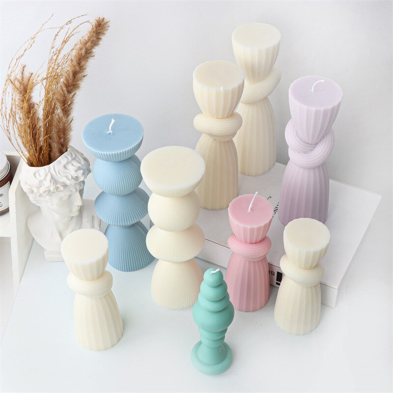 Knot Stripe Cylindrical Candle Silicone Mold New Knot Stripe thick mold DIY Geometric Shaped Spire silicone Mold home decor