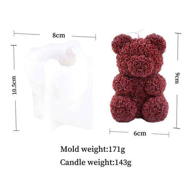 DIY Bear Candle Mold Flowers Foam Love Bear of Roses Candle Mould Chocolate Candy Cake Decor Mold for Wedding Valentine's Day