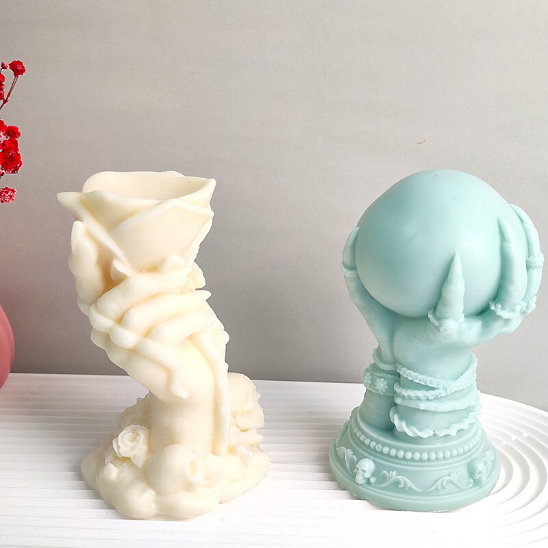 DIY Rose Hand Crystal Epoxy Resin Mold Ghost Claw Magic Hand Crystal Ball Halloween Home Decoration Candle Silicone Mould