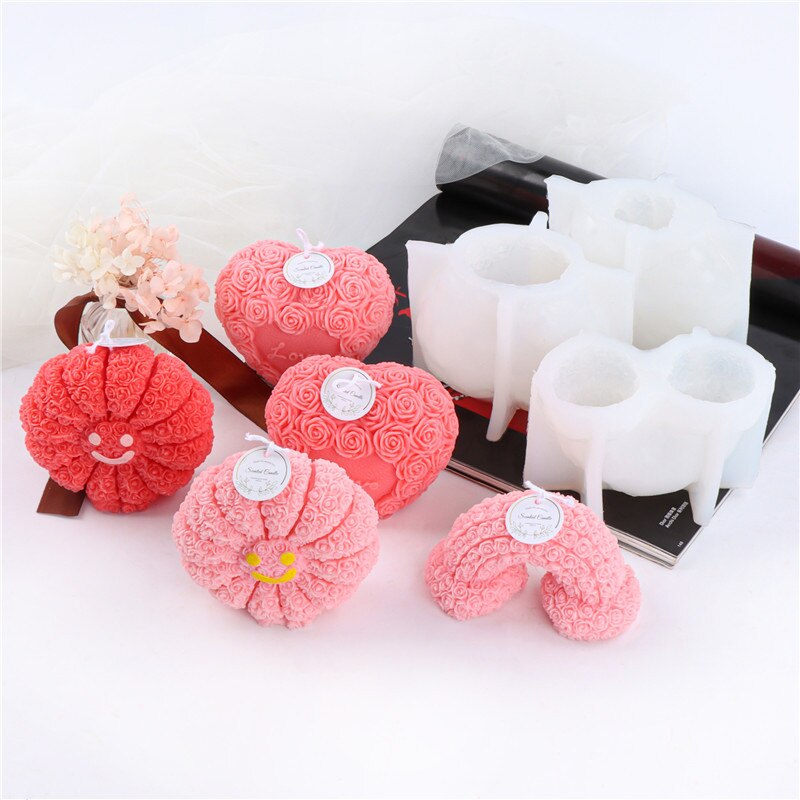 LOVE Rose Ball Candle Silicone Mold Rose Rainbow Chocolate Cake Mold Flower Heart Soap Silicone Mold Valentine's Day Gift Crafts