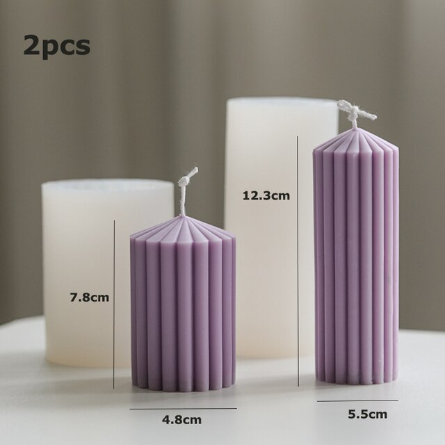 DIY New Cylindrical Tall Twirl Pillar Candle Mold Ribbed Aesthetic Twist Swirl Silicone Mould Geometric Striped Soy Wax Mold