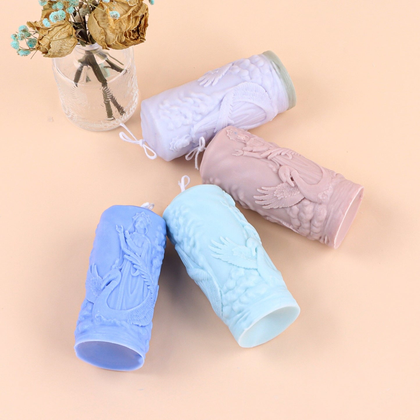 Goddess relief cylinder candle silicone mold Women's pattern candle silicone mold Swan flying bird soap candle silicone mold