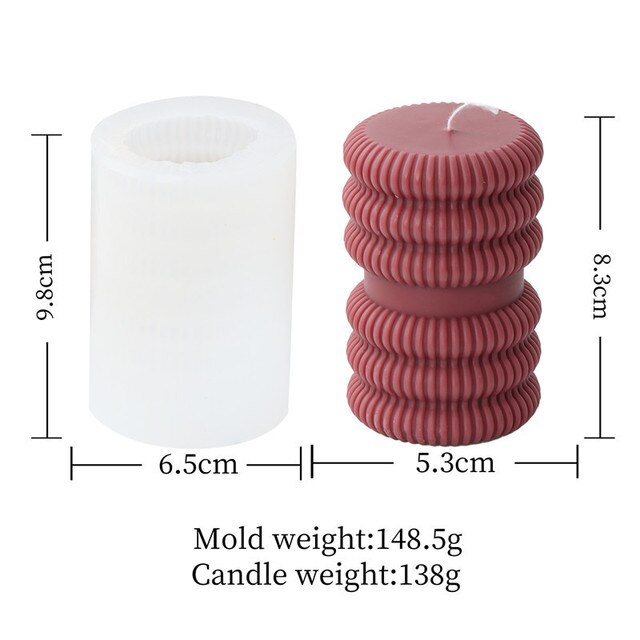 DIY New Cylindrical Tall Twirl Pillar Candle Mold Ribbed Aesthetic Twist Swirl Silicone Mould Geometric Striped Soy Wax Mold