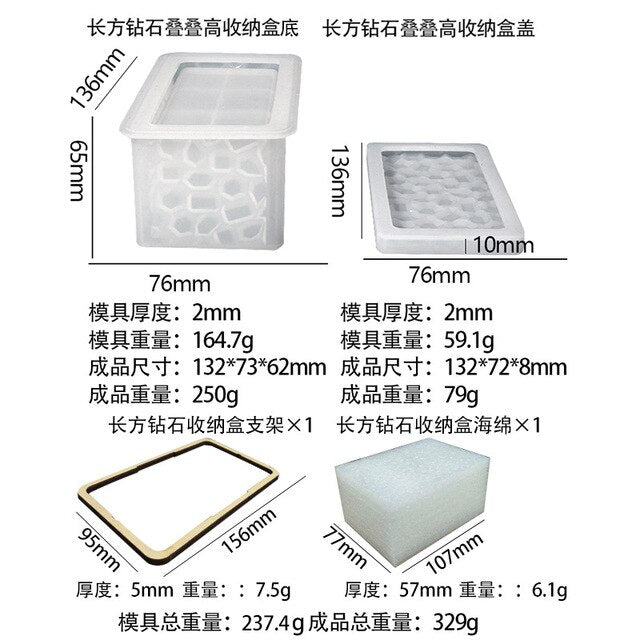 DIY Diamond Round Diamond Stacking High Storage Box Silicone Mold Candy Container Epoxy Resin Mold Liquid Release Jewelry Box