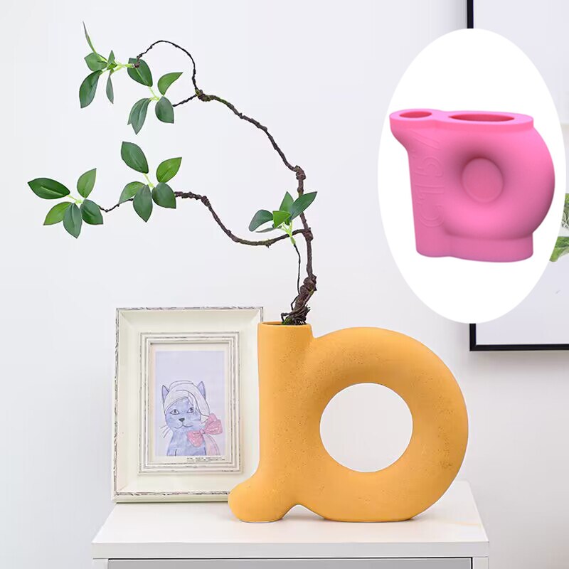 Large Abstract Nordic letter shaped vase epoxy resin silicone mold Irregular Tube Vase Concrete Cement Gypsum Silicone Mold