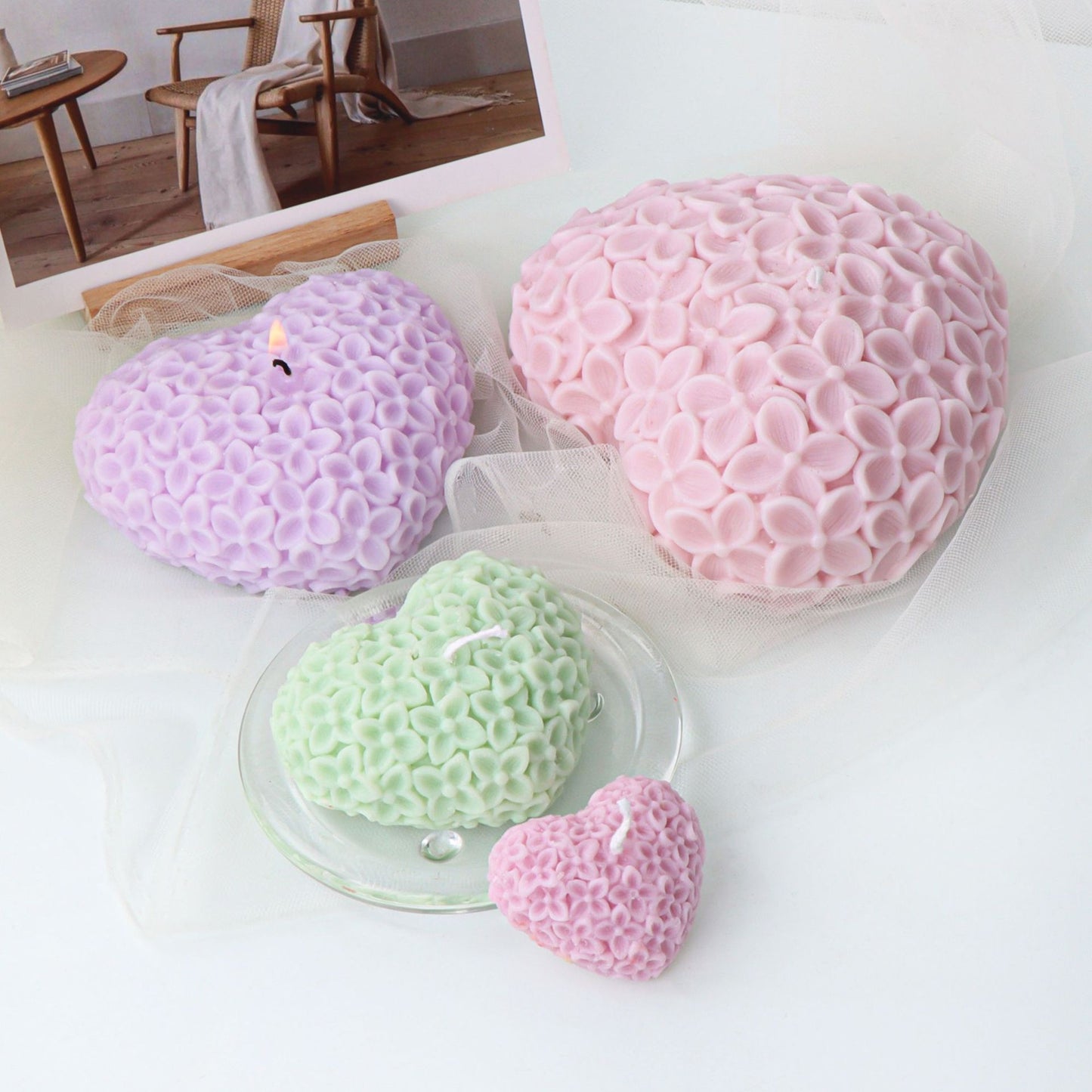 Love Flowers Candle Silicone Mold DIY Heart Candle Making Supplies Soap Epoxy Resin Chocolate Mold Gift Cake Decoration Craft
