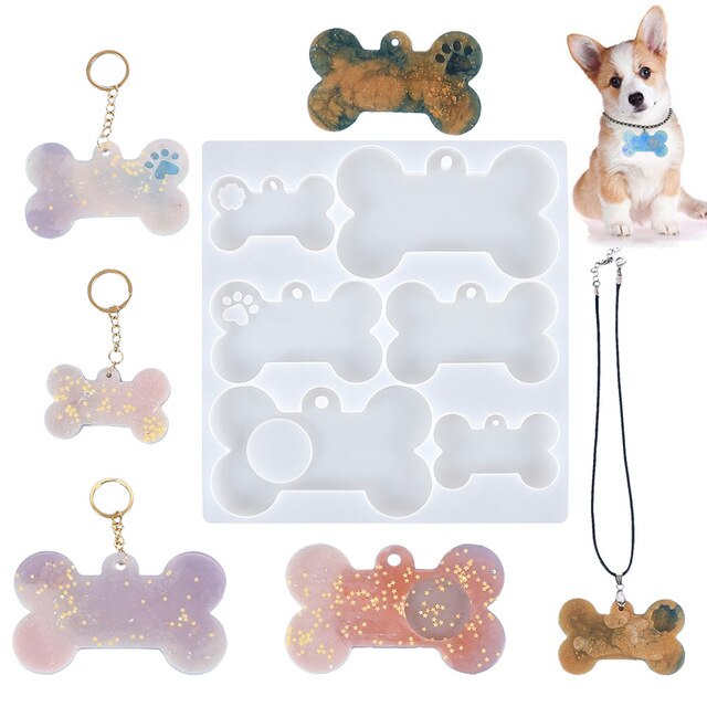 Dog Cat Keychain Mold Dog Tag Bone Shaped Epoxy Resin Mould for DIY Pets Key Chain Necklace Pendants Epoxy Resin Molds Crafts