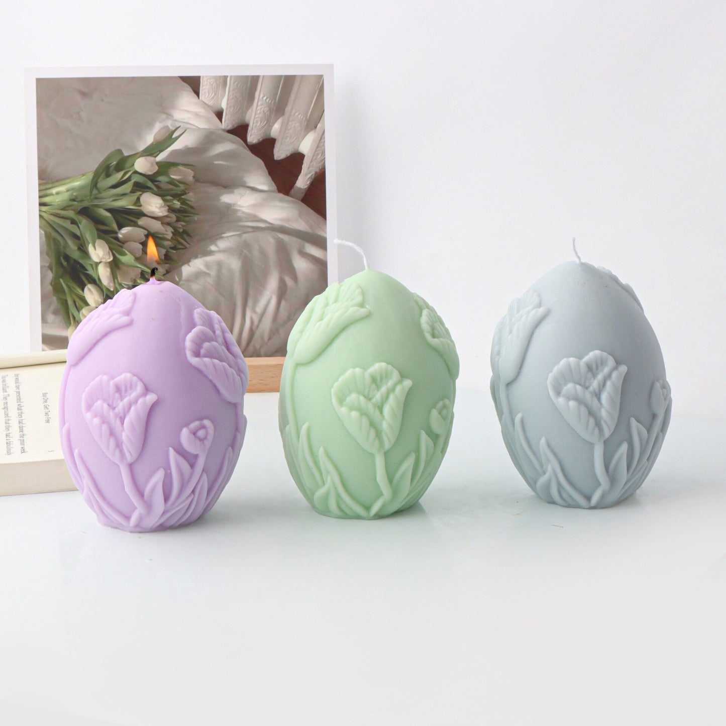 Flare egg shaped candle silicone mold embossed flower geometric sphere candle silicone mold cake chocolate soap mold home decor