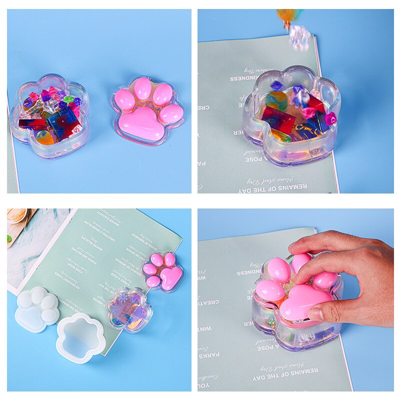 Cat Paw Storage Box Silicone Mold For DIY Epoxy Resin Jewelry Making Shape Cut Mold Crystal UV Epoxy Resin Gift Box Jewelry Tool