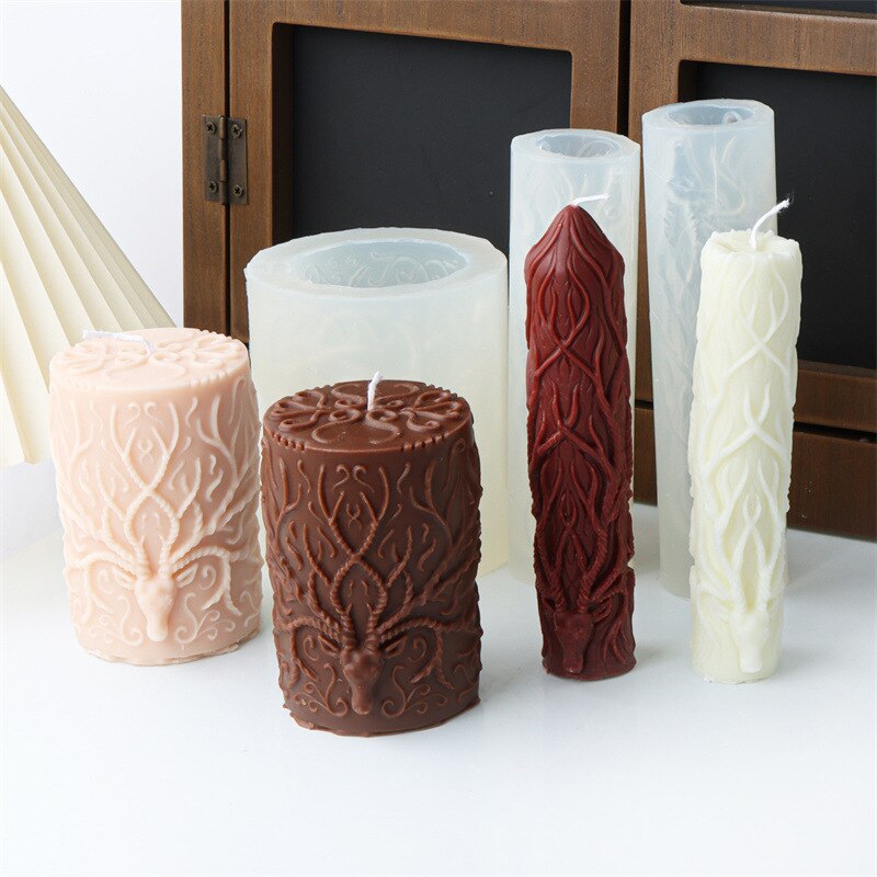 New Deer horn cylindrical candle silicone mold Elk cylindrical candle silicone mold Pattern cylindrical cake chocolate soap mold