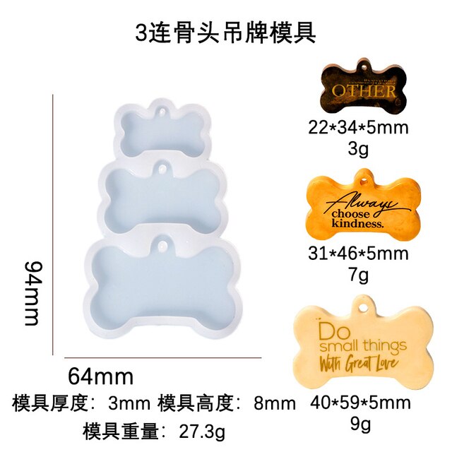 Dog Cat Tag Silicone Mold Dog Bone Shape Pet Keychain Epoxy Resin Mould DIY Crystal Epoxy Necklace Pendants Craft Jewelry Making