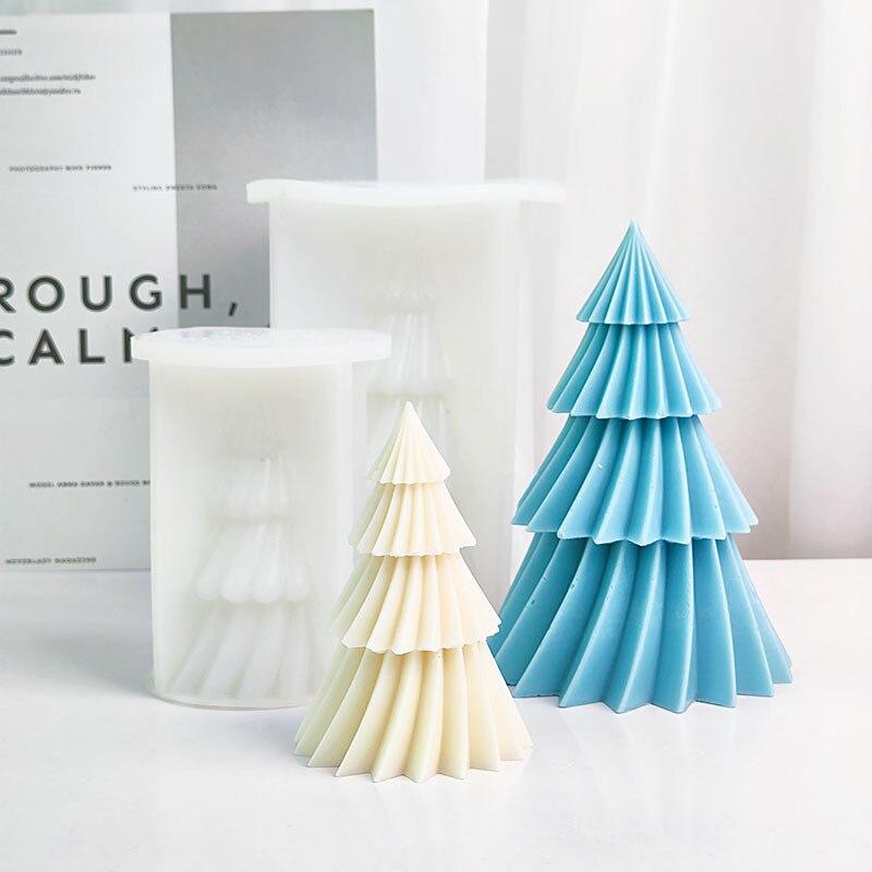Large Geometric Spinning Pine Silicone Candle Mold Handmade Christmas Tree Aromatherapy Gypsum Resin Soap Mould Home Decor Gifts