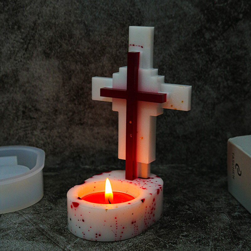DIY Cross Candlestick Silicone Mold 3D Handmade Epoxy Resin Plaster Craft Candle Holder Casting Molds Xmas Gift Shape Home Decor