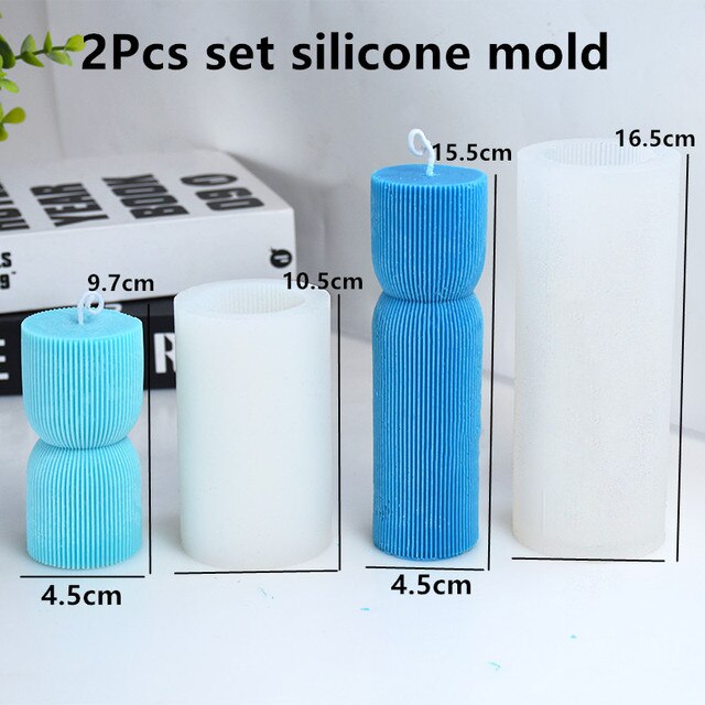 DIY New Cylindrical Tall Twirl Pillar Candle Mold Ribbed Aesthetic Twist Swirl Silicone Mould Geometric Striped Soy Wax Mold