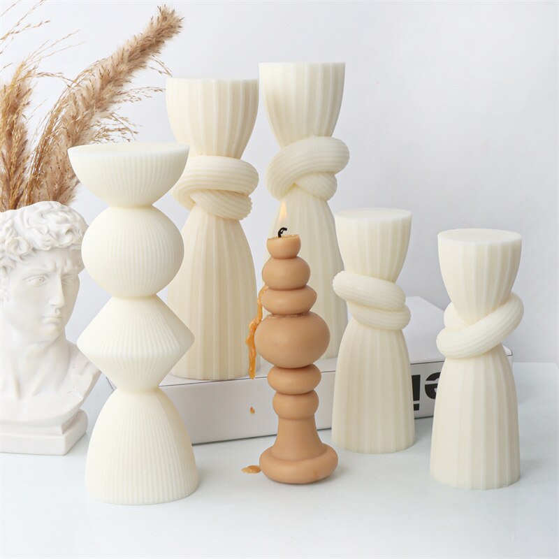 Knot Stripe Cylindrical Candle Silicone Mold New Knot Stripe thick mold DIY Geometric Shaped Spire silicone Mold home decor