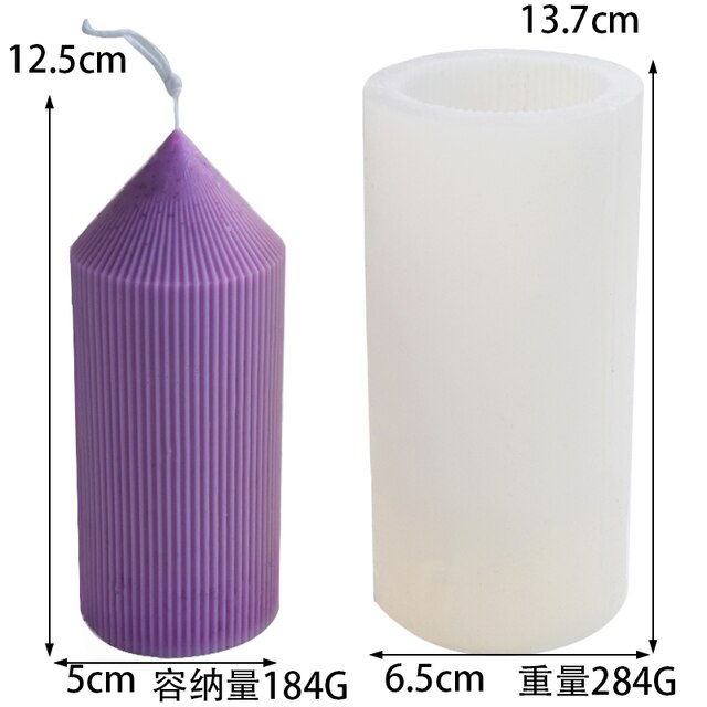 Geometrically striped Cylindrical Thick Rack Spire Candle Mold DIY Geometric Shaped Spire silicone Mold home decor clay molds