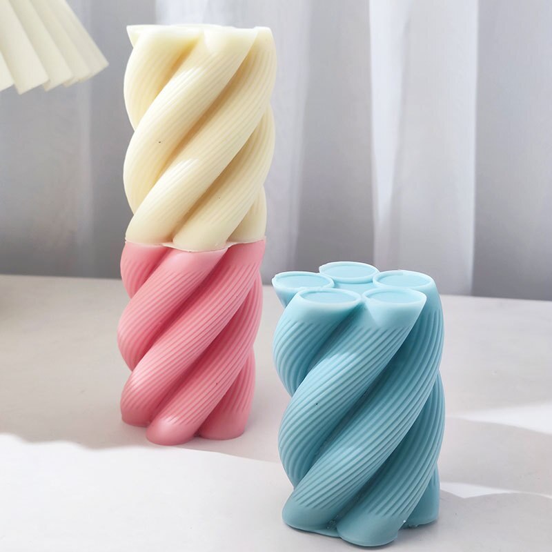 Ribbed Swirl Twisted Candle Silicone Molds Wave Twirl Pillar Spiral Silicone Mould Geometric Abstract Wavy Candle Mould