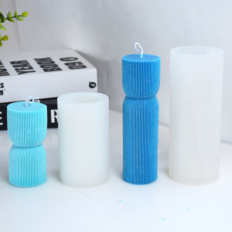 3D Cylindrical Stripe Silicone Candle Mold Fragrant Beautiful Geometric Diy Epoxy Resin Mold Home Decor Candle Making Kit Form