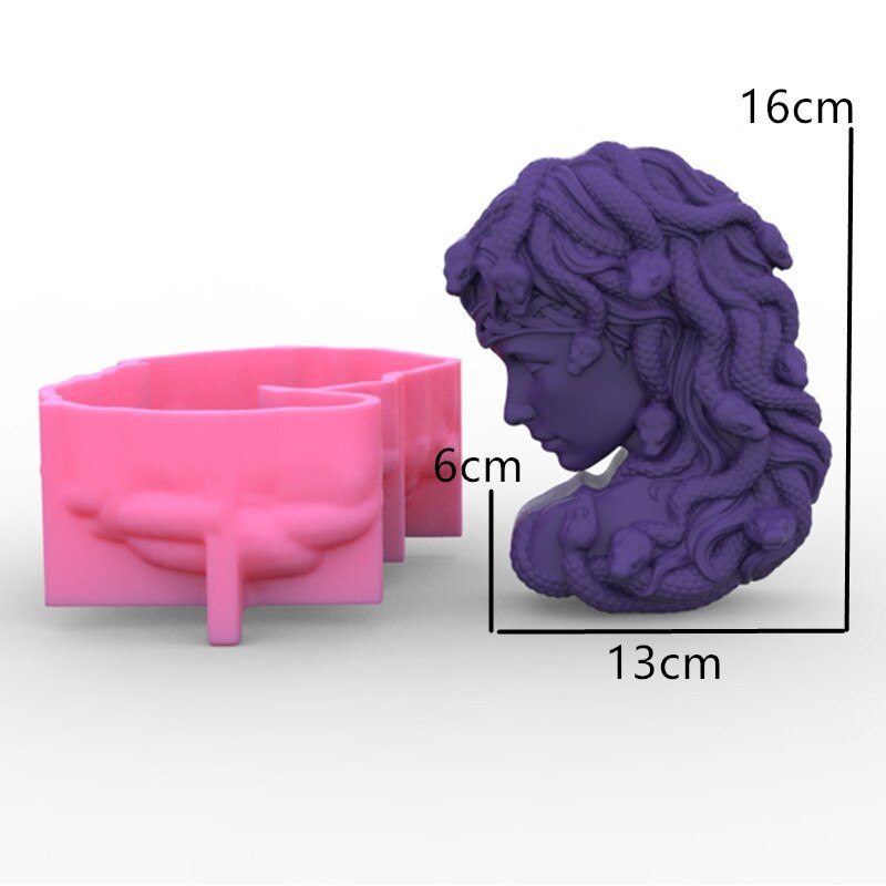 Large Realistic Medusa Bust Silicone Mold Snake Head Woman Candles Mould Greek Sculpture Body Face Terror Figure Snake head mold