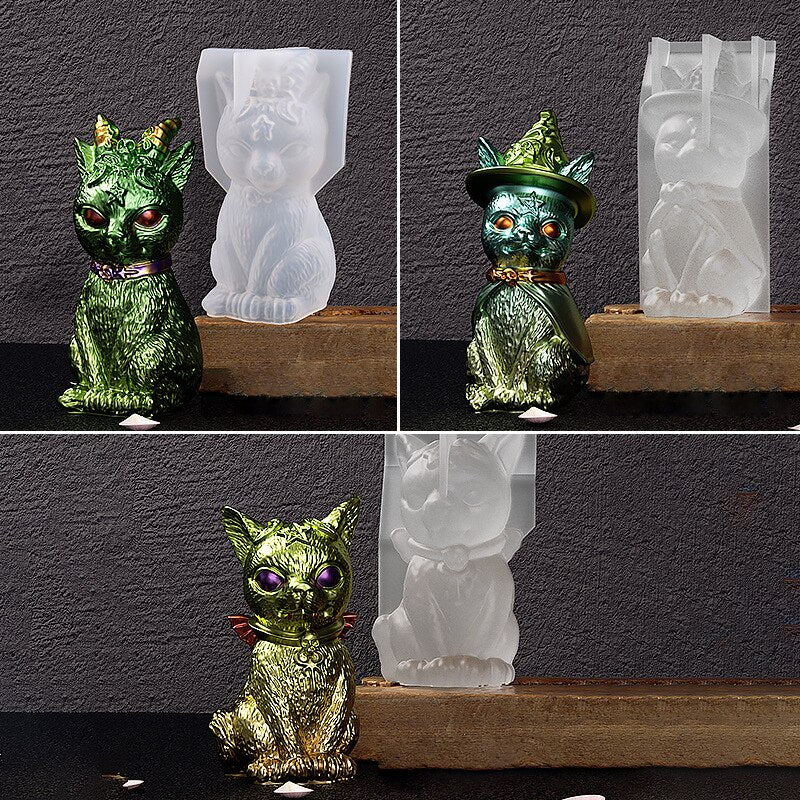 3D Magic Cat Silicone Mold DIY Crystal Epoxy Resin Mold Devil Pirate Cat Key Pendant Animal Ornament Silicone Mold Jewelry Tool