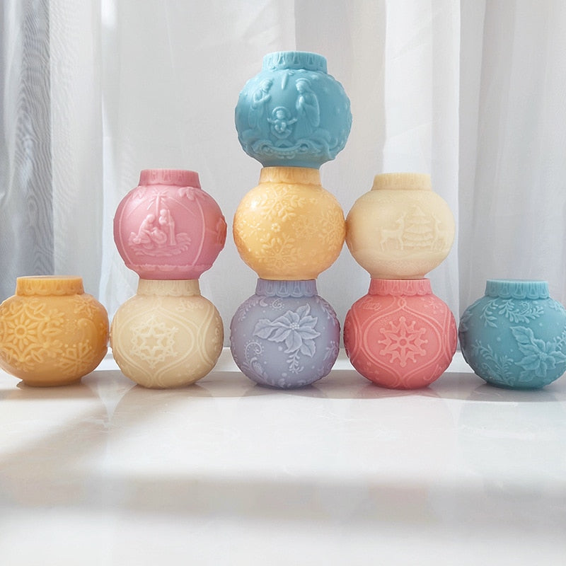 3D Elk snowflake Pattern Ball Candle Silicone Mold Christmas Ball Aroma Epoxy Resin Mold Soap Candle Making Christmas Home Decor