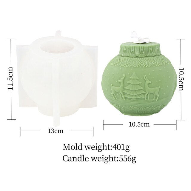 3D Elk snowflake Pattern Ball Candle Silicone Mold Christmas Ball Aroma Epoxy Resin Mold Soap Candle Making Christmas Home Decor