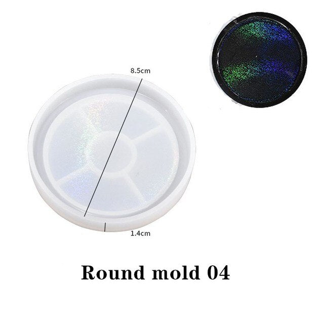 Holographic Light Coaster Silicone Mold DIY Hexagonal Round Coaster Crystal UV Epoxy Resin Mold Cup Tray Making Home Decor Gift